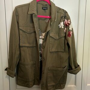 Topshop Jackets Military Style floral embroidery Size 10